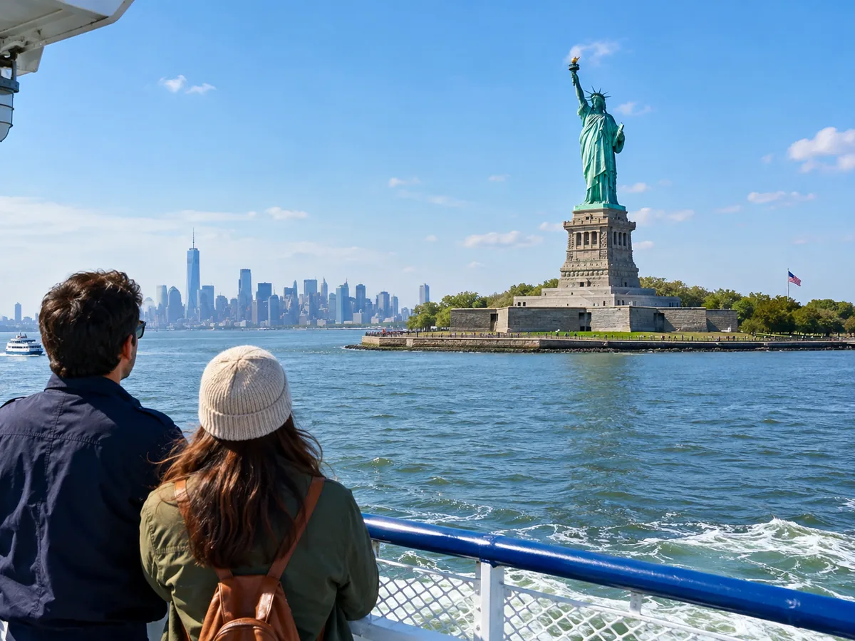 The Statue of Liberty seen from a ferry on New York Harbor