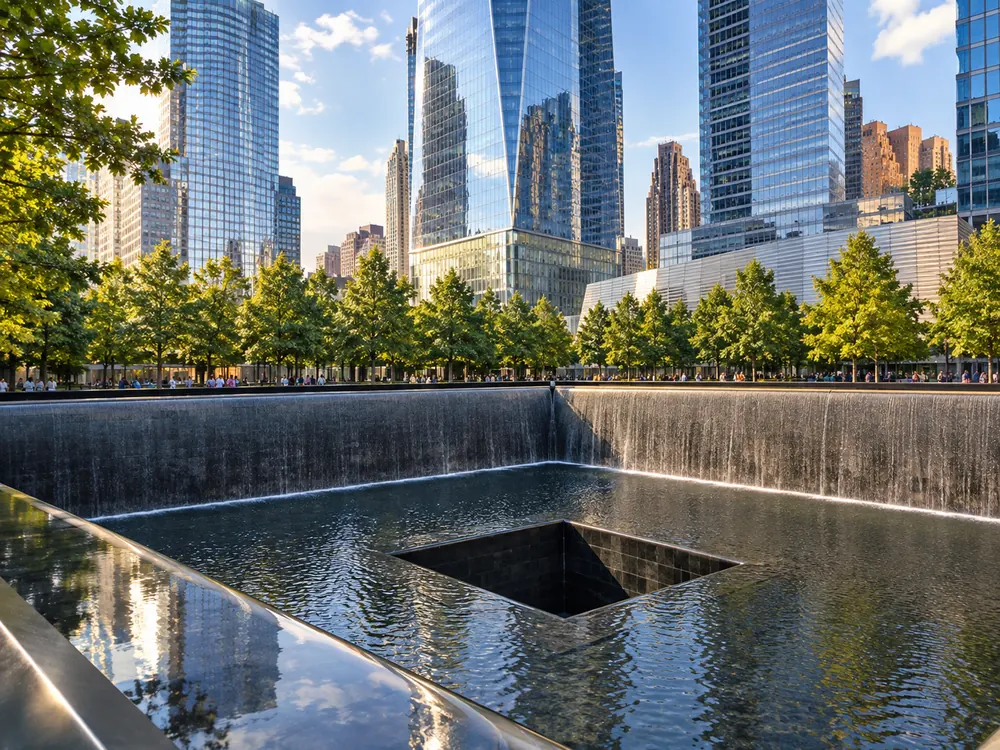 The reflecting pools of the 9/11 Memorial in lower Manhattan